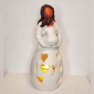 White Ceramic Mother and Child Figurine with Light